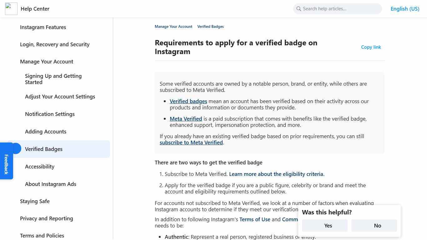 Requirements to apply for a verified badge on Instagram Instagram Help Center